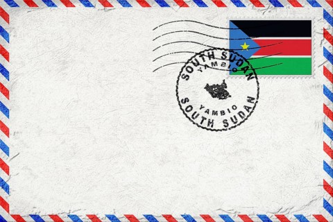 South Sudan Yambio Vintage Air Mail Envelope with Flag and Postmark