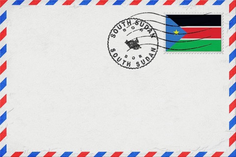 South Sudan Bor Vintage Air Mail Envelope with Flag and Postmark