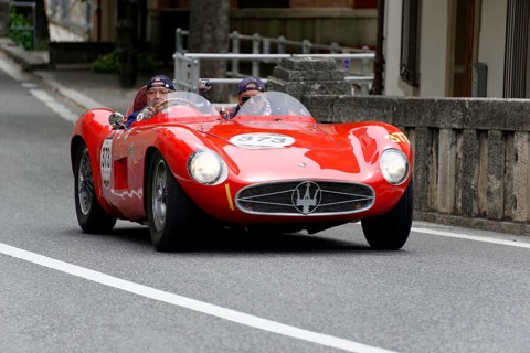 No. 373, Maserati 300 S Fantuzzi, year of construction 1955, red sports car driving on a straight