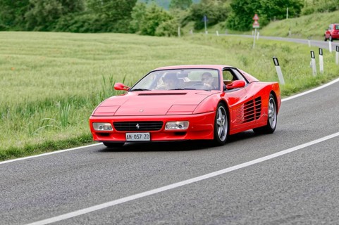 Red Ferrari on a rural road during a race, classic car, car race, Mille Miglia, 1000 Miglia, 2015,