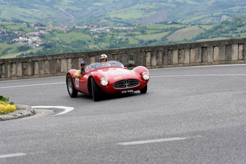 No. 290, Maserati A6 GCS 53 Fantuzzi, year of construction 1954, Red Maserati vintage car driving