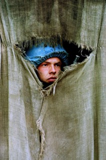BIH, May 1994 -- British UN soldier in his post in front of the British UN camp outside Vitez in.