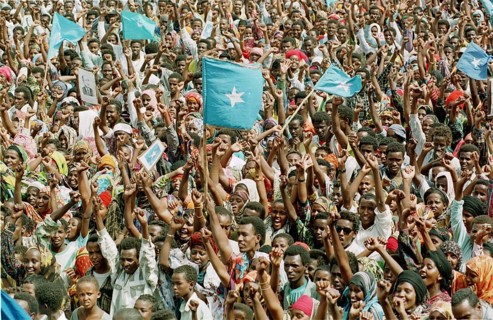 Somalia, Mogadishu, 01.07.1993 Demonstration participant.