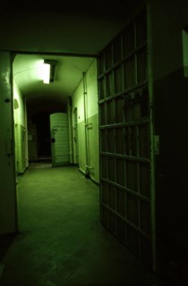 Halle, DEU, 26.01.1999 -- The play Red Ox: Prison, corridor, door