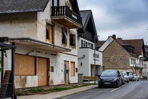 Reconstruction in the Ahr Valley, after the flood of July 2021, buildings that have not yet been