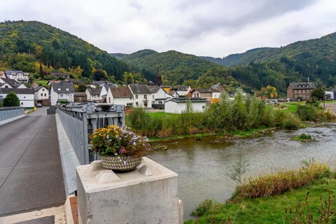 Temporary bridges across the Ahr, in the Ahr Valley, after the flood of July 2021, built by the
