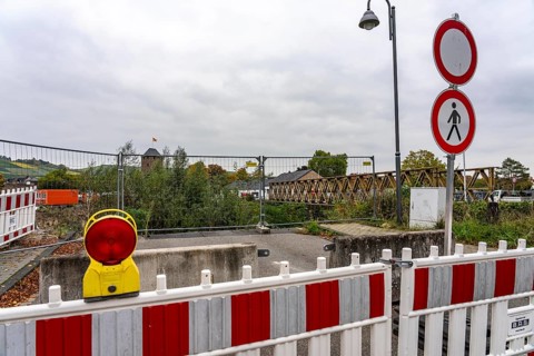 Temporary bridges across the Ahr, in the Ahr Valley, after the flood of July 2021, built by the