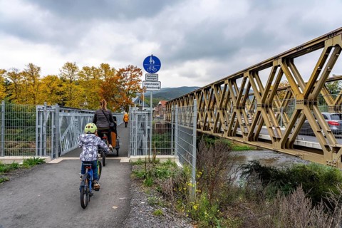 Temporary bridges over the Ahr, in the Ahr Valley, after the flood of July 2021, built by the