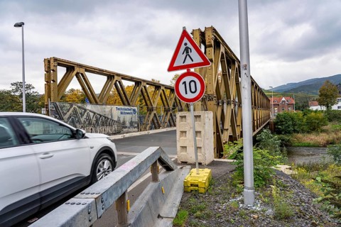 Temporary bridges over the Ahr, in the Ahr Valley, after the flood of July 2021, built by the