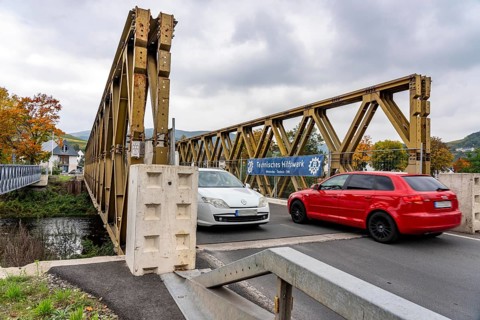Temporary bridges over the Ahr, in the Ahr Valley, after the flood of July 2021, built by the