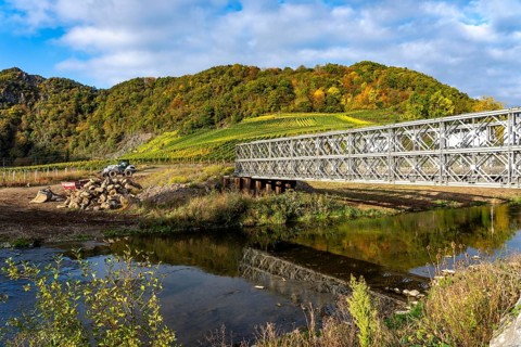 Temporary bridges over the Ahr, in the Ahr Valley, after the flood of July 2021, built by the
