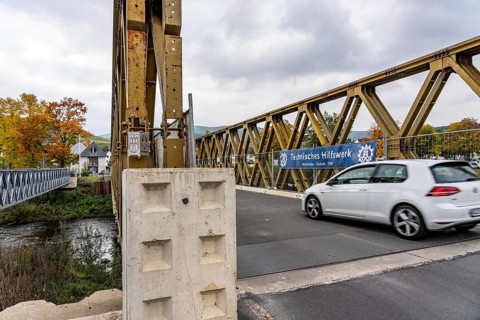 Temporary bridges over the Ahr, in the Ahr Valley, after the flood of July 2021, built by the