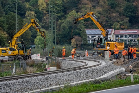 Reconstruction in the Ahr Valley, after the flood of July 2021, restoration of the railway