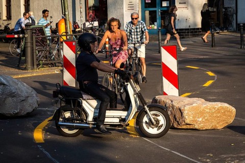 DEU Germany Germany Berlin Boulders placed on Bergmannstraße by order of the district office should