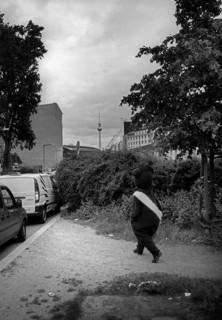DEU, Germany, Berlin, 12.03.2006, A man wearing a Berlin bear costume heads towards