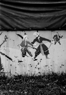 BIH, Bosnia, Mostar, 07.10.2005, image of a battle scene on a playground