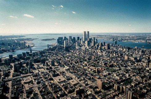 USA NEW YORK View from a helicopter of the Manhattan financial district with the Twin Towers