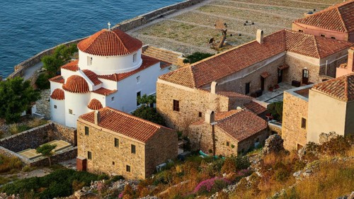 Soft morning light, Holy Church of the Virgin Mary Chrysaphitissa, beautiful coastal town with