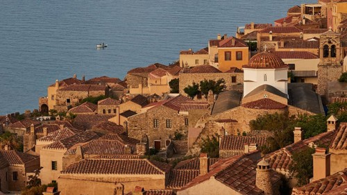 Soft morning light, Holy Church of the Virgin Mary Myrtidiotissa (or Kritikias), view of a historic