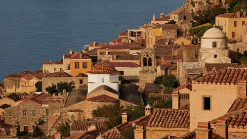 Soft morning light, Holy Church of Christ in Chains, Elkomenos Christos, Classic coastal town with
