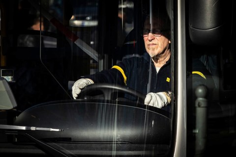 DEU Germany Germany Berlin BVG bus driver wears white gloves to protect against corona. Due to the