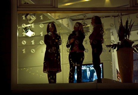 DEU, Germany, Berlin BMW Lounge employees watch the reception in front of the Berlinale Palace
