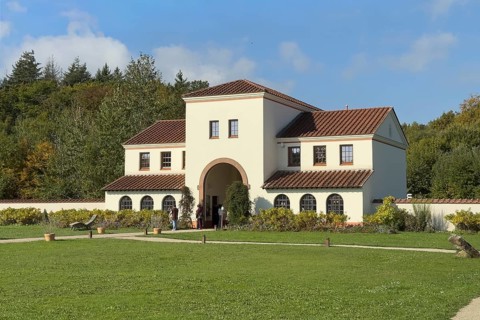 View of the site of the archaeological open-air museum on the main gate main entrance of the Roman