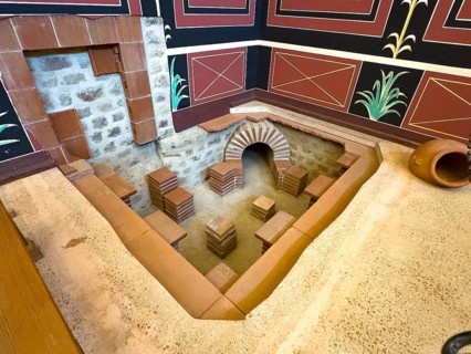 Reconstructed visible substructure of hypocaustum exposed for display purposes ancient Roman floor