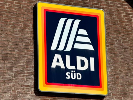 Logo of supermarket chain discounter retailer Aldi Süd on brick house wall, Germany