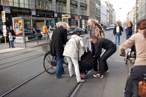 DEU Berlin bicycle accident on Rosenthaler Straße in Berlin Mitte Germany Berlin biker accident