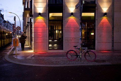 DEU Germany Berlin A bicycle with pink tires is on the corner of Rosenthaler Straße in Berlin Mitte