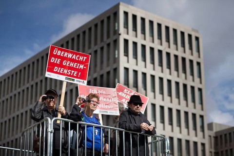 DEU Germany Germany Berlin Campact protest against data collection, espionage and surveillance in