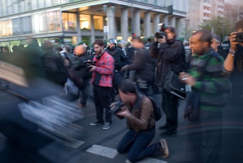 GERMANY Police officers on Leipziger Straße in front of the Ministry of Finance during the May 1