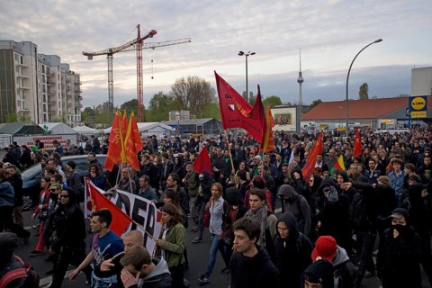 GERMANY May 1 rally passes a Lidl supermarket towards Moritzplatz Germany Berlin May Day protester