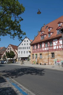 Historic buildings in the old town, half-timbered buildings, Grüner Markt, Fürth, Middle Franconia,