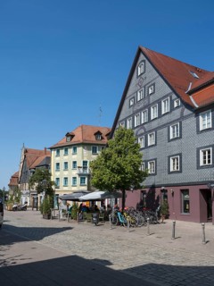 Historic buildings on the market square, slate façade, old town, Fürth, Middle Franconia,