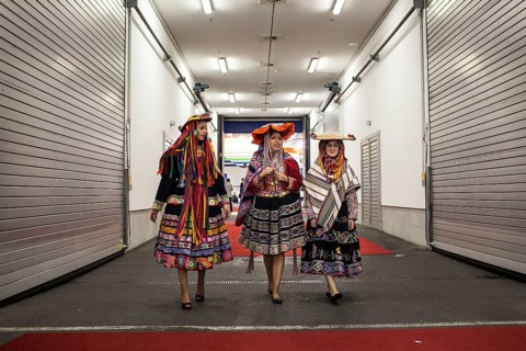 DEU Germany Germany Berlin International Tourism Exchange ITB. South American hostesses walk