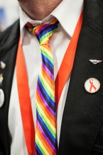 DEU Germany Germany Berlin International Tourism Exchange ITB. Man with rainbow tie