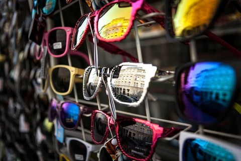 DEU Germany Germany Berlin Sunglasses display on Oranienstraße Altbau is reflected in eyeglass
