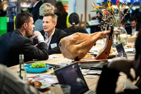 DEU Germany Germany Berlin International Tourism Exchange ITB. Spanish ham on the table of a hotel