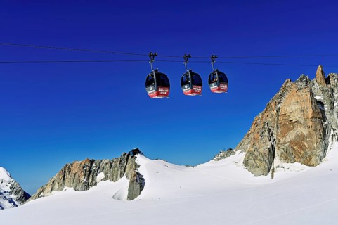 Télécabine Panoramic Mont-Blanc, opened in 1957, floats 5 km above glaciers between Aiguille du