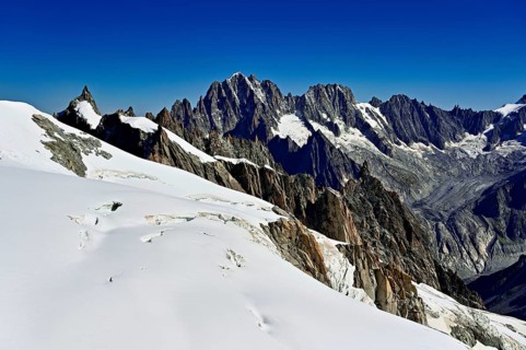 View of the Aiguille Vert mountains, Les Droites, Les Courtes, Aiguille du Midi mountain station,