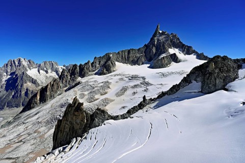 View of the Glacier du Géant from the Télécabine Panorama Railway, behind the Dente del Gigante,