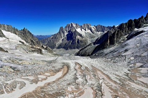 View from the Télécabine Panorama Mont-Blanc of the mountains Aiguille Vert, Les Droites, Les