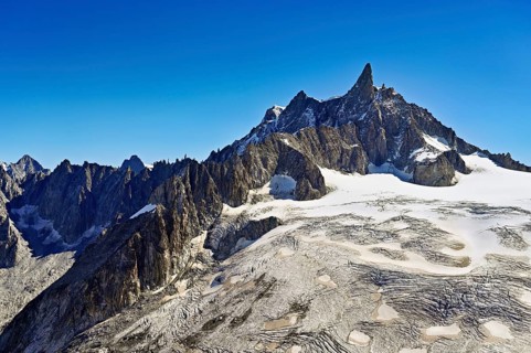 View of the Glacier du Géant from the Télécabine Panorama Railway, behind the Dente del Gigante,