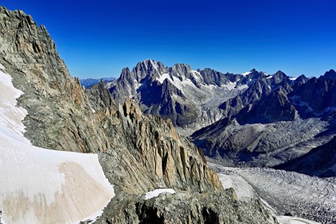 View from the Télécabine Panorama Mont-Blanc of the mountains Aiguille Vert, Les Droites, Les