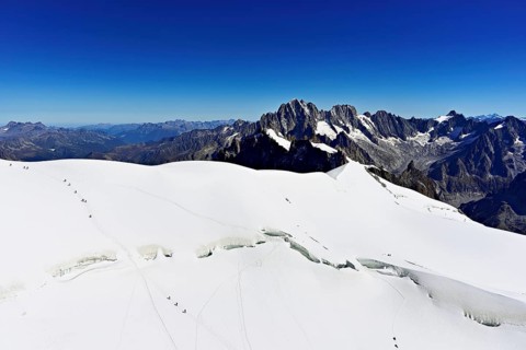 View of the Aiguille Vert mountains, Les Droites, Les Courtes, Aiguille du Midi mountain station,