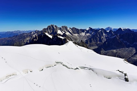 View of the Aiguille Vert mountains, Les Droites, Les Courtes, Aiguille du Midi mountain station,