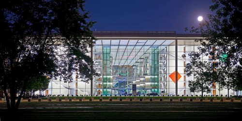 Paul Löbe House with full moon in the evening, west side, government district, Berlin-Mitte,