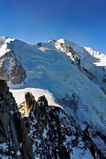 Mont Blanc du Tacul covered with snow from the left, Mont Maudit, Mont-Blanc, Aiguille du Midi
